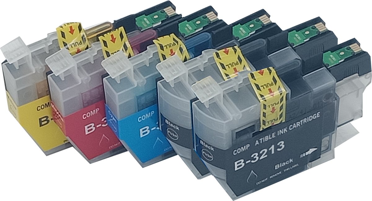 KATRIZ huismerk inkt voor|Brother 2x LC3213XL zwart+ LC3213XL Cyaan +  LC3213XL Magenta +LC3213XL Yellow  | (5stuks) - Met chip